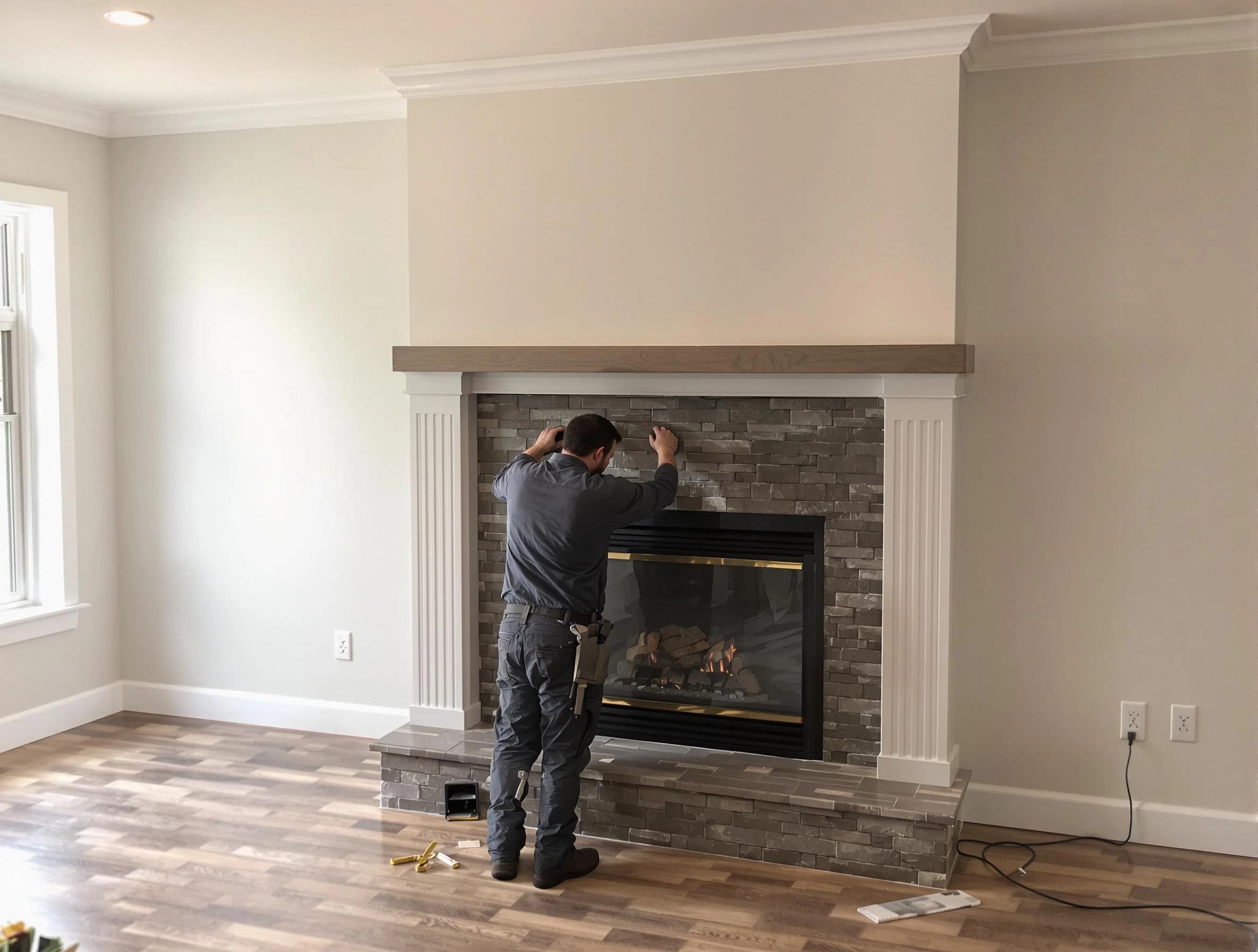 West Orange Chimney Sweep finishing a custom fireplace install in West Orange, NJ