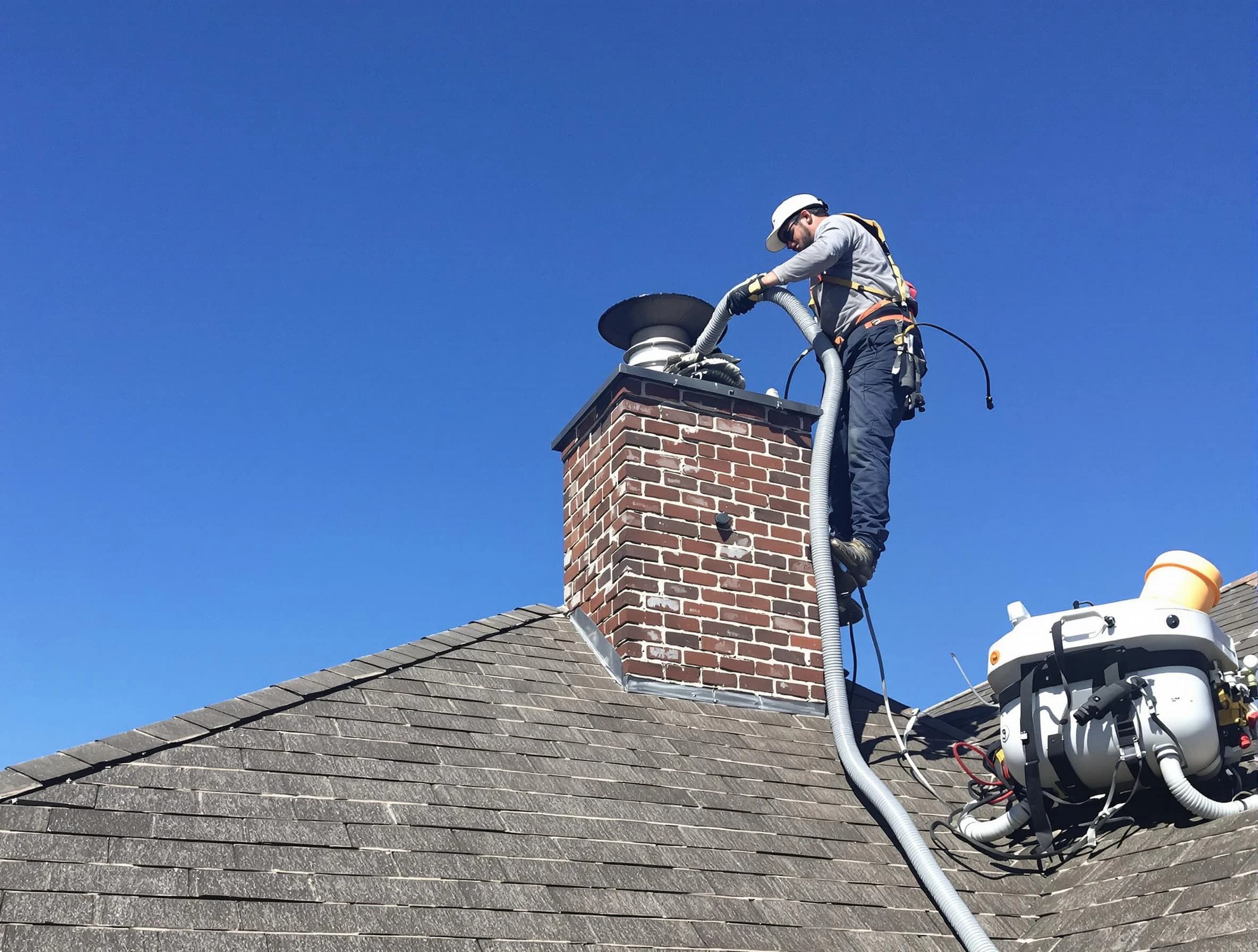 Dedicated West Orange Chimney Sweep team member cleaning a chimney in West Orange, NJ