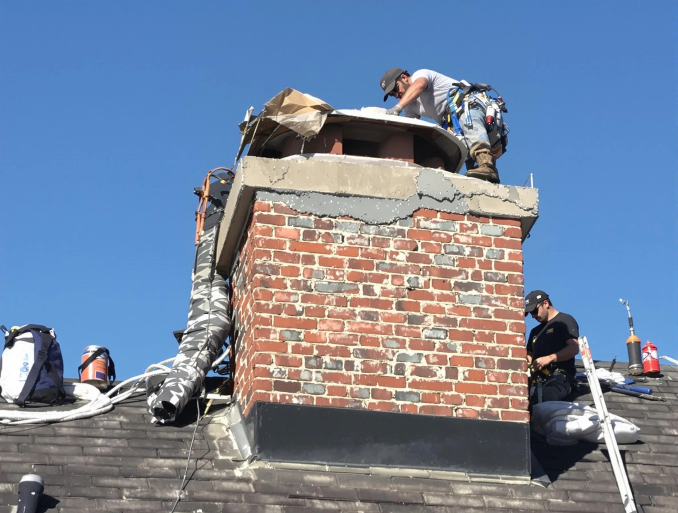 West Orange Chimney Sweep installing a custom chimney crown in West Orange, NJ