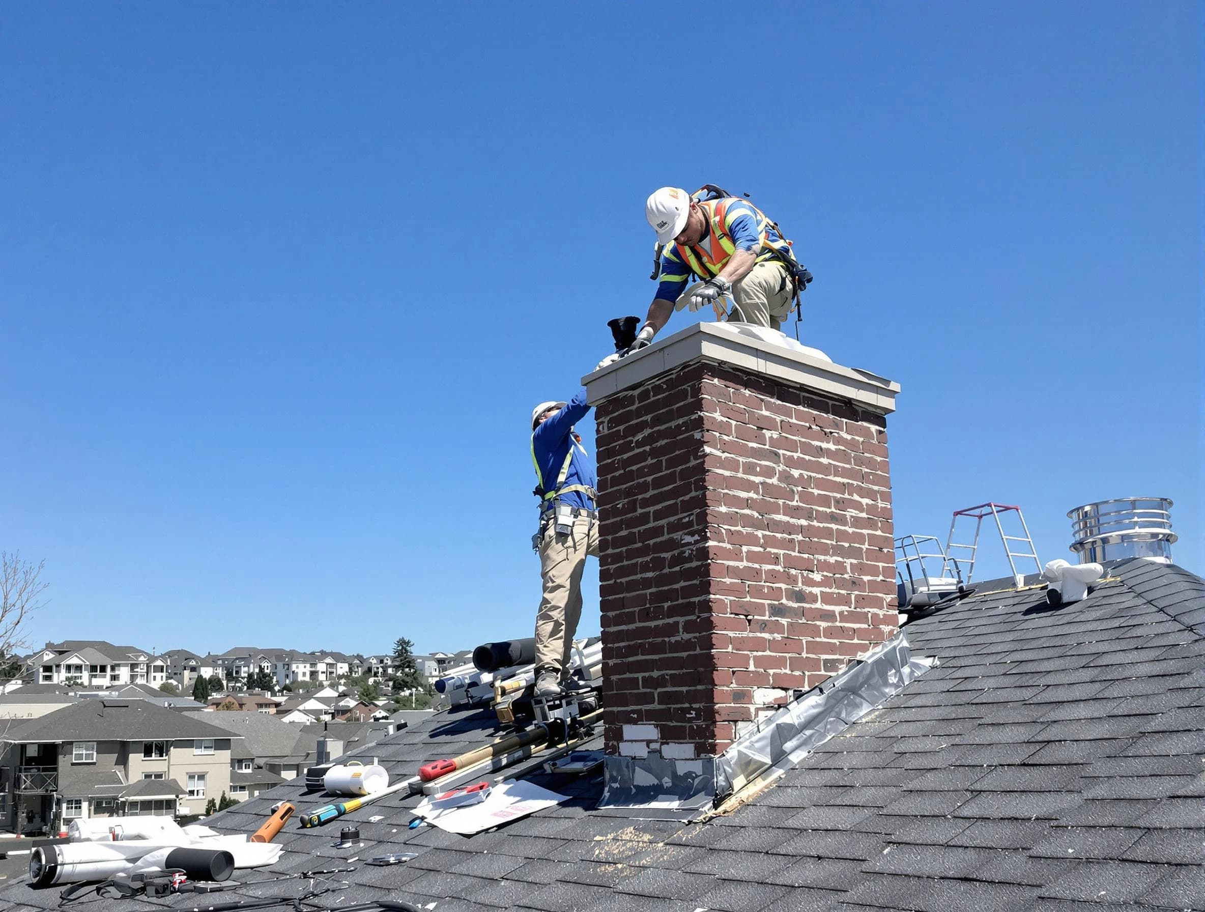 West Orange Chimney Sweep repairing a chimney crown in West Orange, NJ