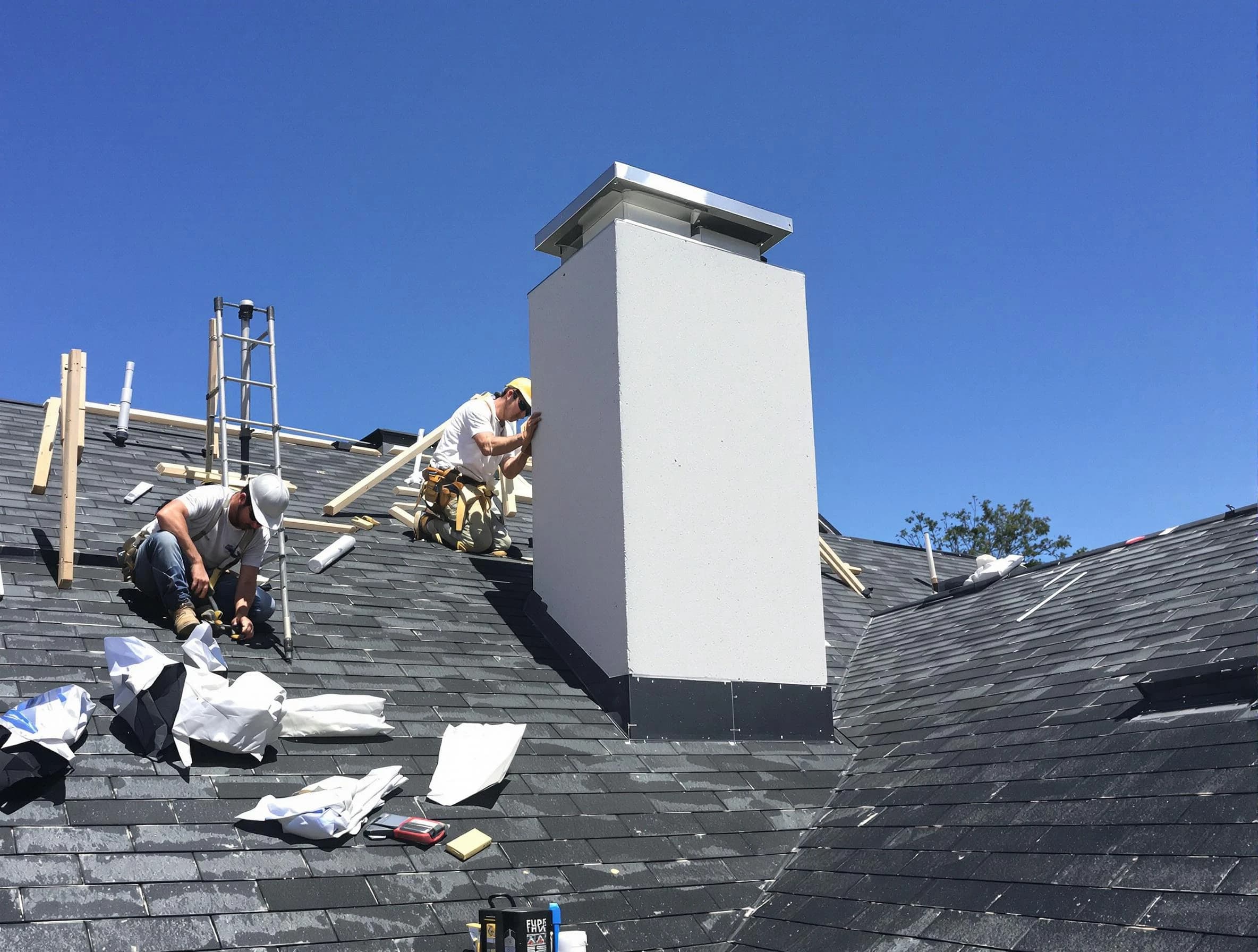 West Orange Chimney Sweep crew installing a new chimney in West Orange, NJ