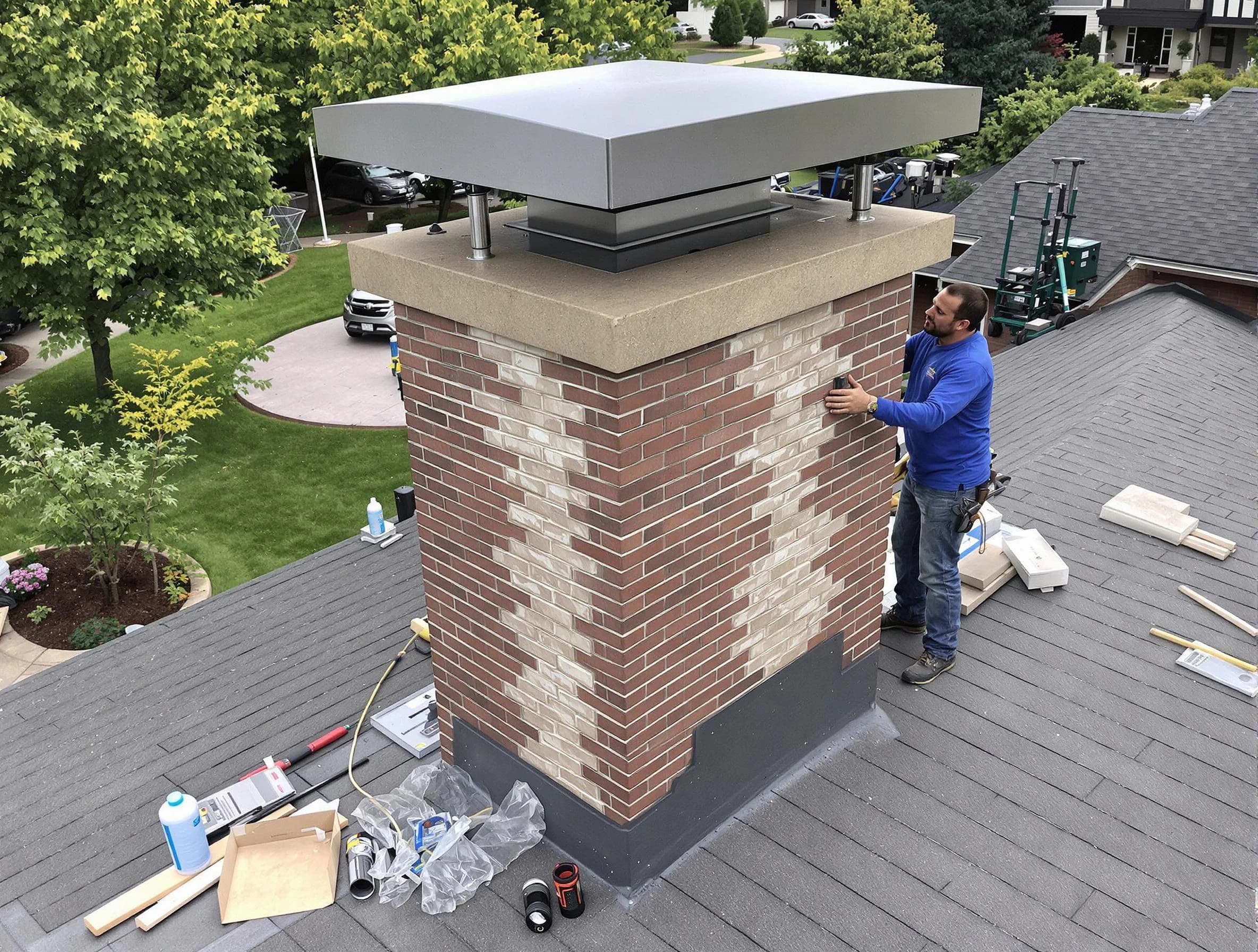West Orange Chimney Sweep team working on a custom chimney remodel in West Orange, NJ
