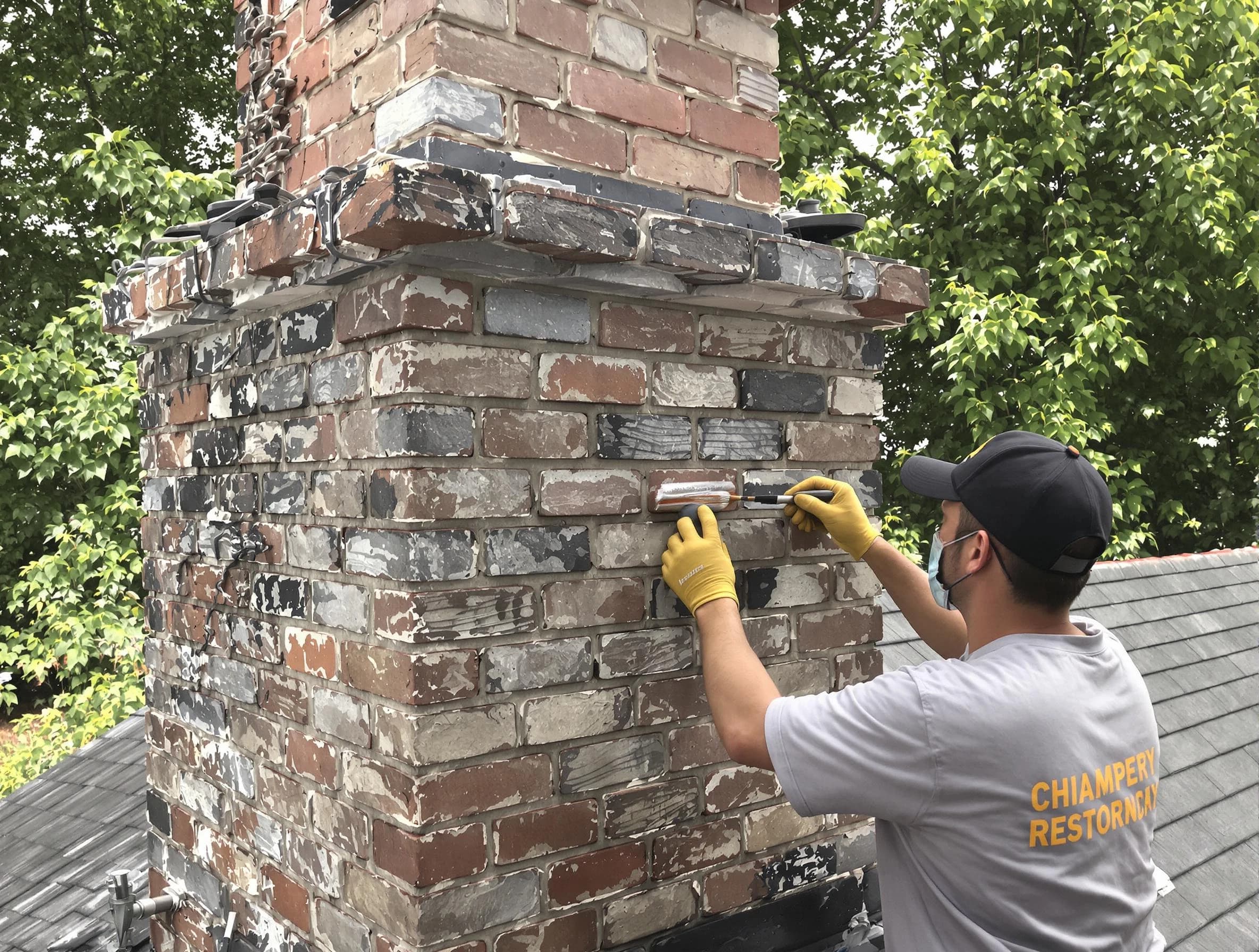 In-progress chimney restoration by West Orange Chimney Sweep in West Orange, NJ