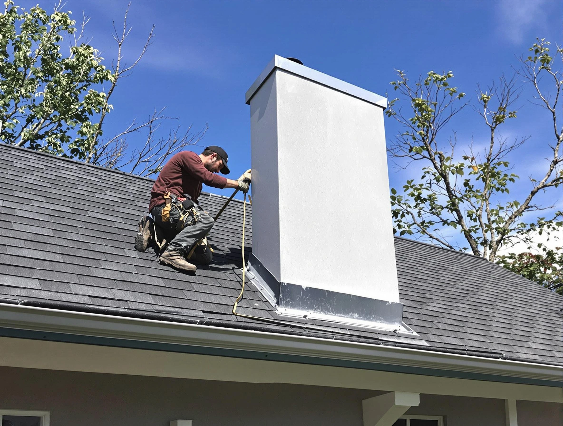 West Orange Chimney Sweep team member finishing chimney construction in West Orange, NJ